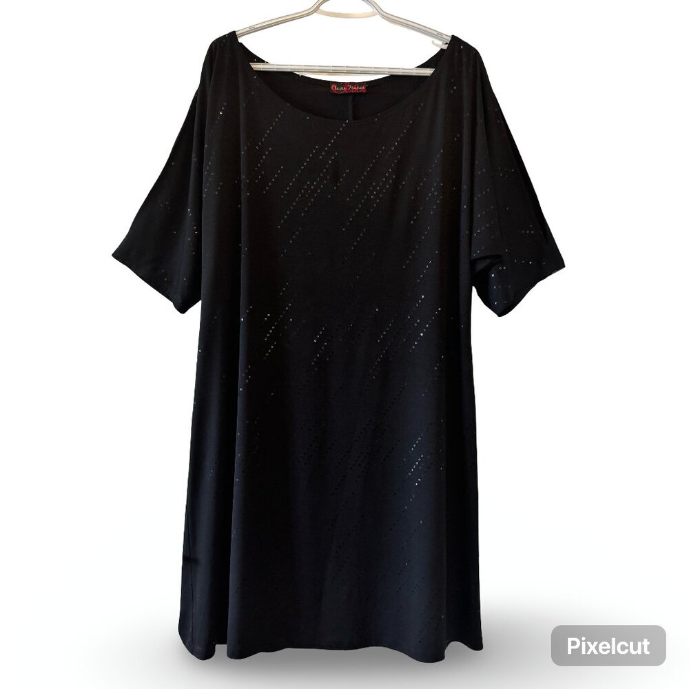 90s Black Sequin Shift Claire France Party Dress – Made in Canada – 2X